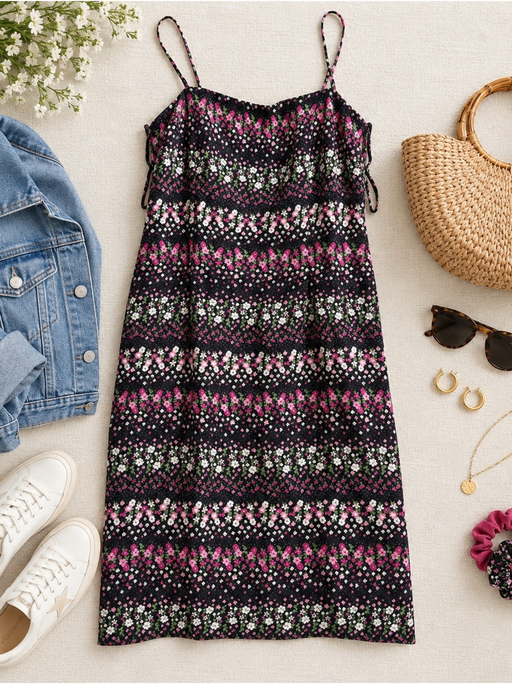 Vintage Amanda Smith Floral Spaghetti-Strap Slip Dress